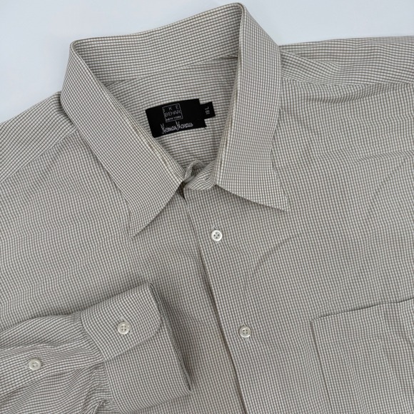 Ike Behar‎ New York Neiman Marcus Mens Dress Shirt Checkered Sage 18L - Picture 1 of 6